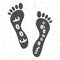 Foot massage rubber logo in gray. Reflexology.  Silhouette of feet with text Foot Massage  for your web site design, app, UI.