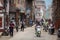 Foot and Motorcycle Traffic in Kathmandu