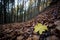 Foot path through forest in autumn with leaf