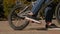 Foot on pedal of bicycle, close-up. Active lifestyle. Bike sport.