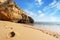 Foot prints on the Beach at sunset, Lagos, Portugal. Counter light