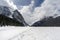 Foot Prints on Frozen Alpine Lake