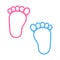 Foot symbol design.Child or toddler`s colorful pair of footprint.