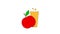 Footage animated cartoon illustration of popping apple juice glass with drops and a red apple. Healthy plant based diet