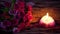 Footage blur of decoration Valentine flower bouquet and candle burning