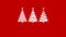 Footage Christmas Greeting Card with three white triangle decorated trees in Scandinavian style on red background.