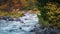 A footage of a mountain river carving its way through a rocky riverbed.