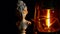 Footage of sculpture fire lamp dark background