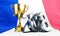 Football 2018 flag of France gold cup winner 3D illustration, 3D rendering