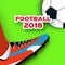 Football 2018 in paper cut style. Origami world championship on green. Football cup. Soccer boots. Sport.