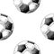 Football backdrop. Hand drawn seamless pattern with sketch style soccer balls. Black on white. Vector background.