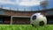 Football background, soccer ball on the grass at stadium