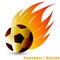 Football ball or soccer ball with red orange yellow tone fire in the white background. Logo of football or soccer club.