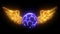 Football ball with wings emblem soccer digital neon video