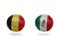Football balls with national flags of belgium and mexico. 3D illustration