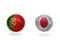 Football balls with national flags of japan and portugal.