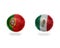 Football balls with national flags of mexico and portugal.