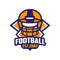 Football, est 1983 logo template, American football emblem in orange and blue colors, sport team insignia vector