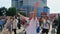 Football fans support teams on the streets of the city on the day of the match between Croatia and Nigeria