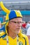 Football fans from Sweden with painted faces in national colors before the match England Sweden at the World Cup