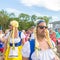 Football fans from Sweden wearing pigtail wigs at the World Cup