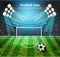 Football field Vector realistic. Soccer ball on the stadium with lights. detailed 3d illustrations