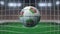 Football with flags of Azerbaijan hits goal net. Slow motion 3D animation