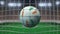 Football with flags of the Republic of Ireland hits goal net. Slow motion 3D animation