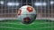 Football with flags of Vietnam hits goal net. Slow motion 3D animation