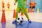 Football futsal training for children. Soccer training dribbling