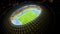 Football game at large stadium, night aerial view of soccer competition, sport