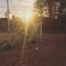 A football gates in the countryside. Sunrise