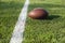 Football at the goal line on grass field