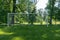 Football goal with a net. Football penalty area. Football goal in the park