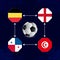 Football icon with international flag team  Dark Blue background