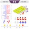 Football match online statistics, vector isometric illustration. Soccer competition team table with live scores, results