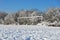 Football pitch in winter snow