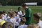 Football player Andrey Pyatov, Shakhtar soccer team, signing autographs to children