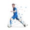 Football player in blue jersey running with ball, abstract low poly vector drawing. Soccer player, isolated geometric colorful