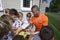 Football player Fernando, Shakhtar soccer team, signing autographs to children