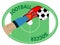 Football player leg kicks off soccer ball. Sport symbol, emblem or patch