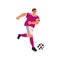 Football player playing, running for kicking soccer ball. Man, professional athlete in action during sport game