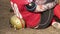 Football player sitting on field after game and relaxing, professional sports