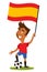 Football player for Spain, cartoon man holding Spanish flag wearing red shirt and blue shorts