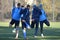 football players are doing stretching legs together october team dnepr dnepropetrovsk Ñity held an open training session at their