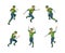 Football players. Isometric sport characters american football players running jumping standing holding ball garish