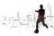 Football scene of a soccer player silhouette in action. Text effect in overlay with the most used terms. Abstract