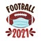 Football season 2021, American football ball with a face mask