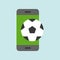 Football on smartphone screen, live stream or application Flat i