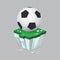 Football / Soccer Ball On Chunk Of Torn Green Field Or Flying Island.